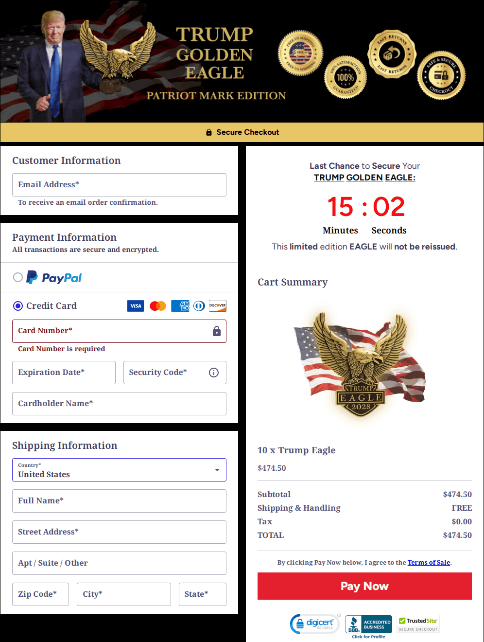 Trump Golden Eagle Checkout